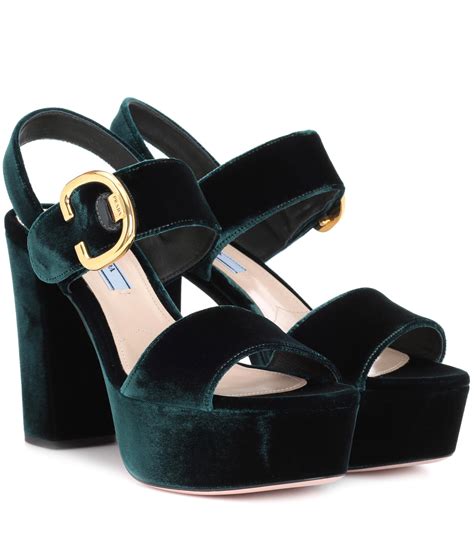 prada green velvet sandals